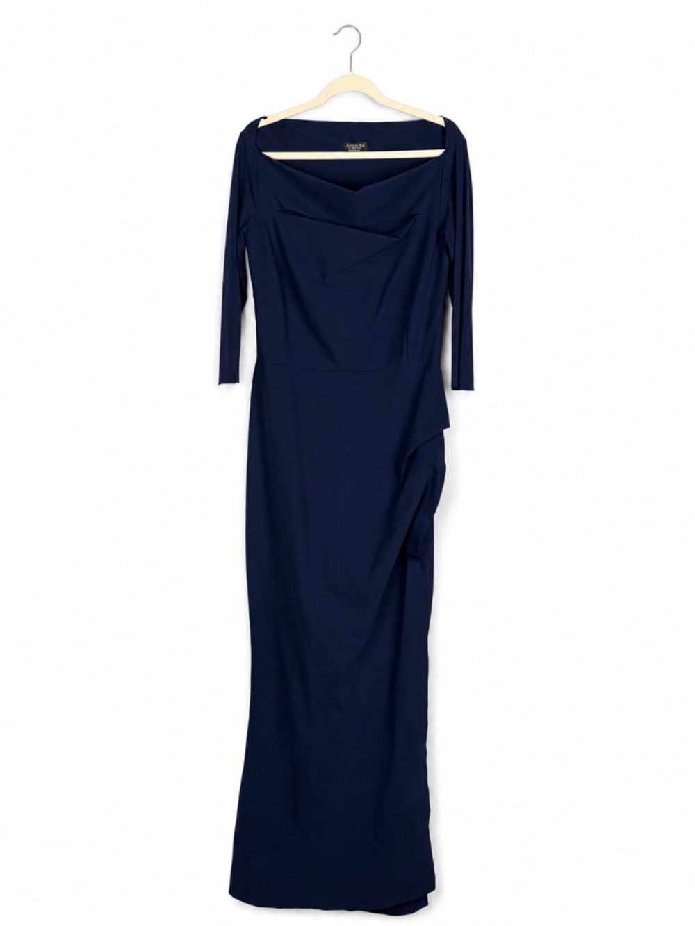 Chiara Boni La Petite Robe Navy Blue Ruched Maxi Dress Size US 14 IT 50
